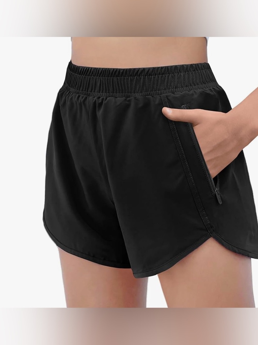 Kids Black Athletic Shorts with Zipper Pocket
